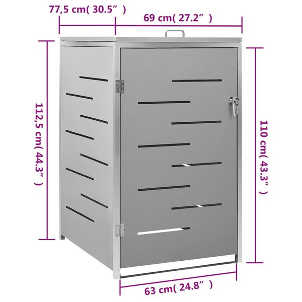 vidaXL Πλαίσιο για Κάδο Απορρ. με Ρόδες 69x77,5x112,5 εκ Αν. Ατσάλι