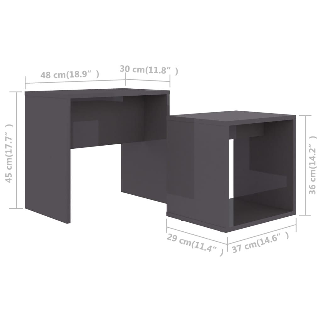 vidaXL Σετ Τραπεζάκια Σαλονιού Γυαλιστ. Γκρι 48x30x45 εκ. Επεξ. Ξύλο