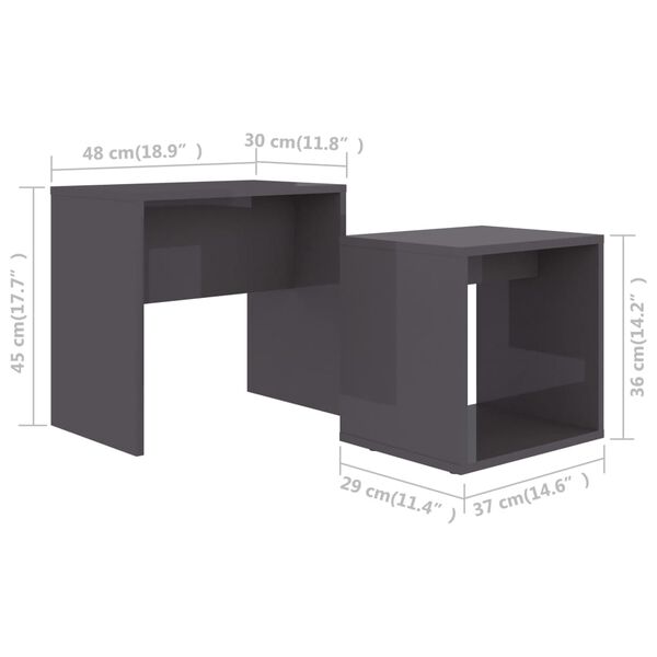 vidaXL Σετ Τραπεζάκια Σαλονιού Γυαλιστ. Γκρι 48x30x45 εκ. Επεξ. Ξύλο