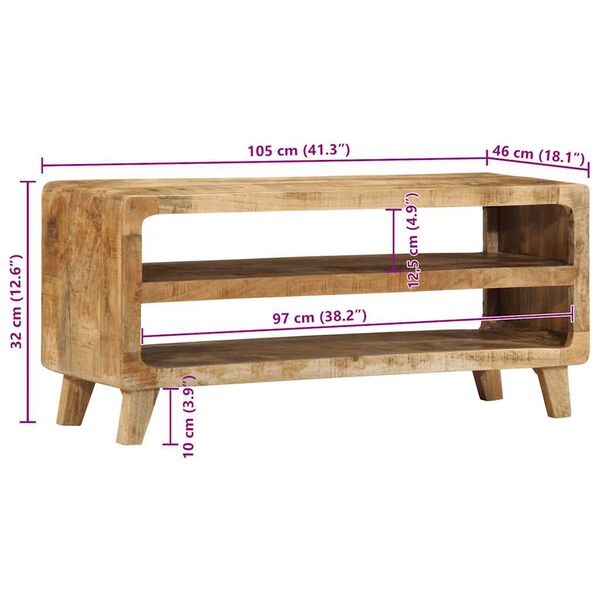 ντουλάπι τηλεόρασης vidaXL 105x46x32 cm μασίφ ξύλο ακατέργαστο μάνγκο