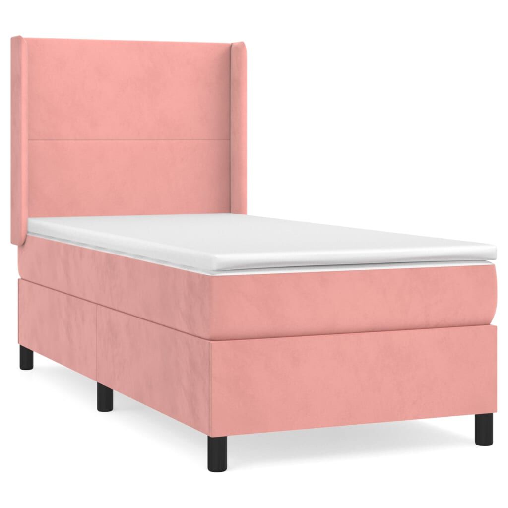 vidaXL Κρεβάτι Boxspring με Στρώμα Ροζ 100x200 εκ. Βελούδινο