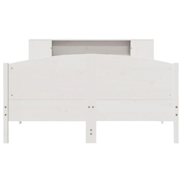 vidaXL Κρεβάτι Βιβλιοθήκη Χωρίς Στρώμα Λευκό 135x190 εκ Μασίφ Πεύκο