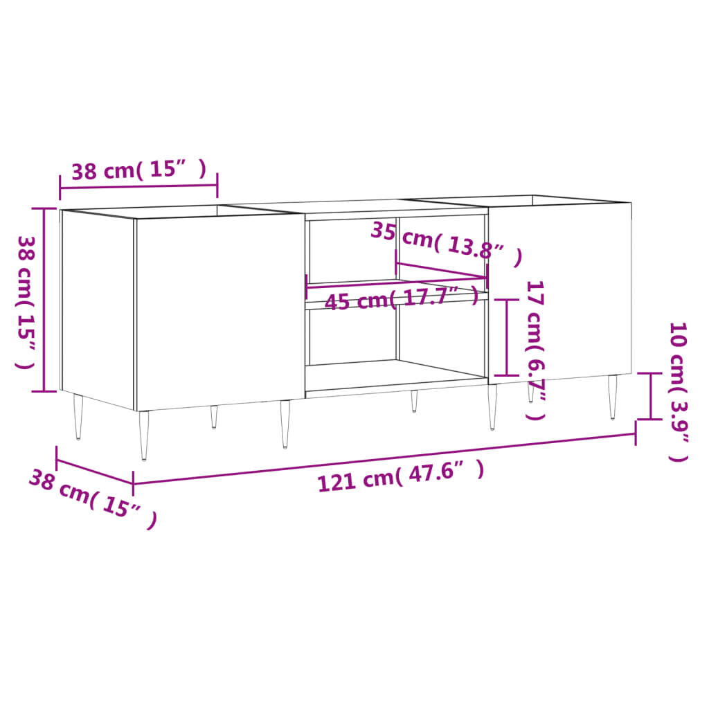 vidaXL Έπιπλο Δίσκων Μαύρο 121 x 38 x 48 εκ. από Επεξεργασμένο Ξύλο