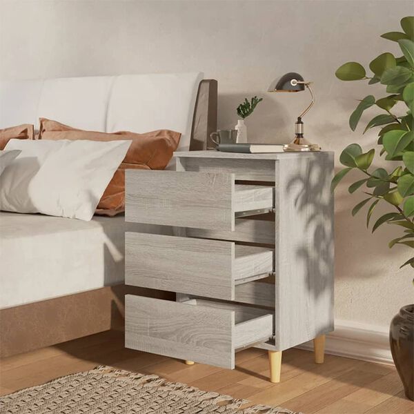 vidaXL Κομοδίνα 2 τεμ. Γκρι Sonoma 40x35x69 εκ. με Μασίφ Ξύλινα Πόδια