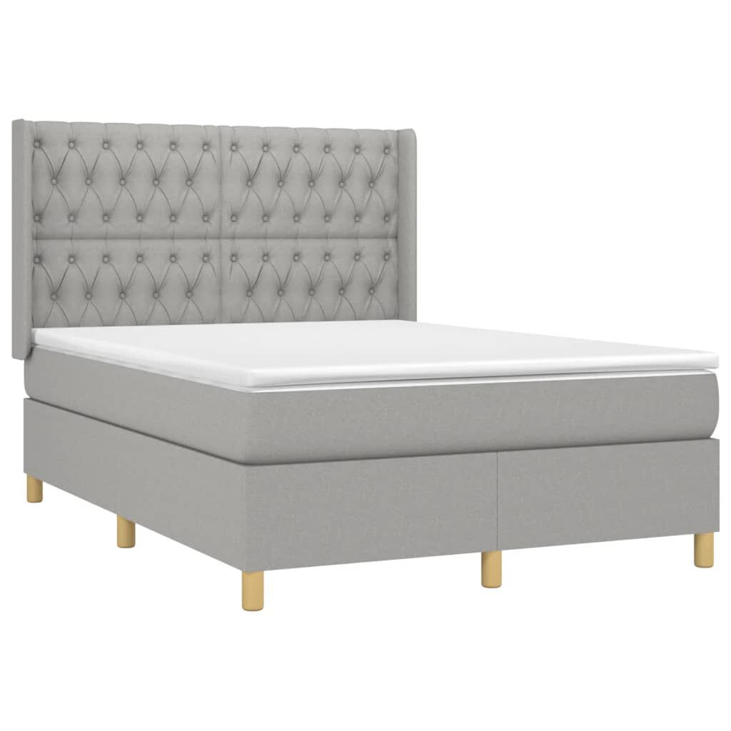 vidaXL Κρεβάτι Boxspring με Στρώμα & LED Αν.Γκρι 140x190εκ. Υφασμάτινο