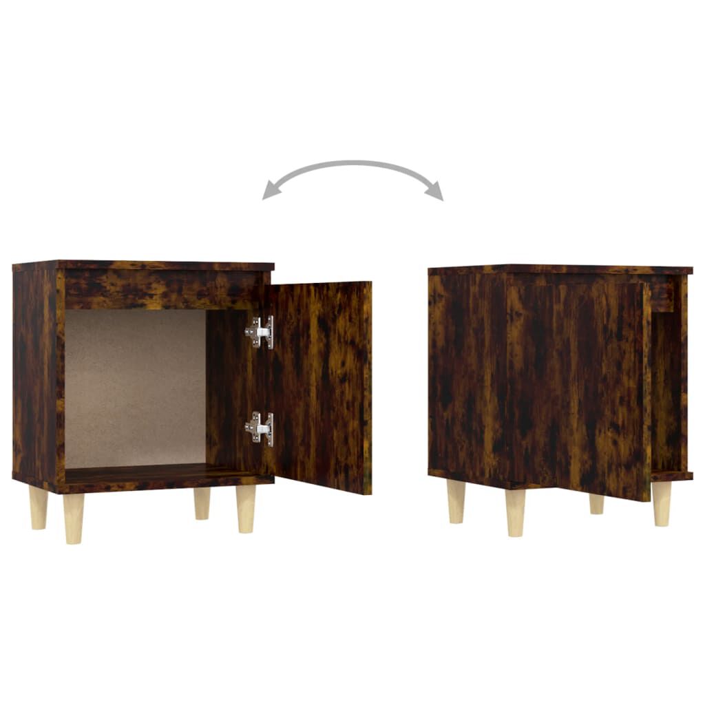 vidaXL Κομοδίνα 2 τεμ. Καπνιστή Δρυς 40x30x50εκ. & Μασίφ Ξύλινα Πόδια