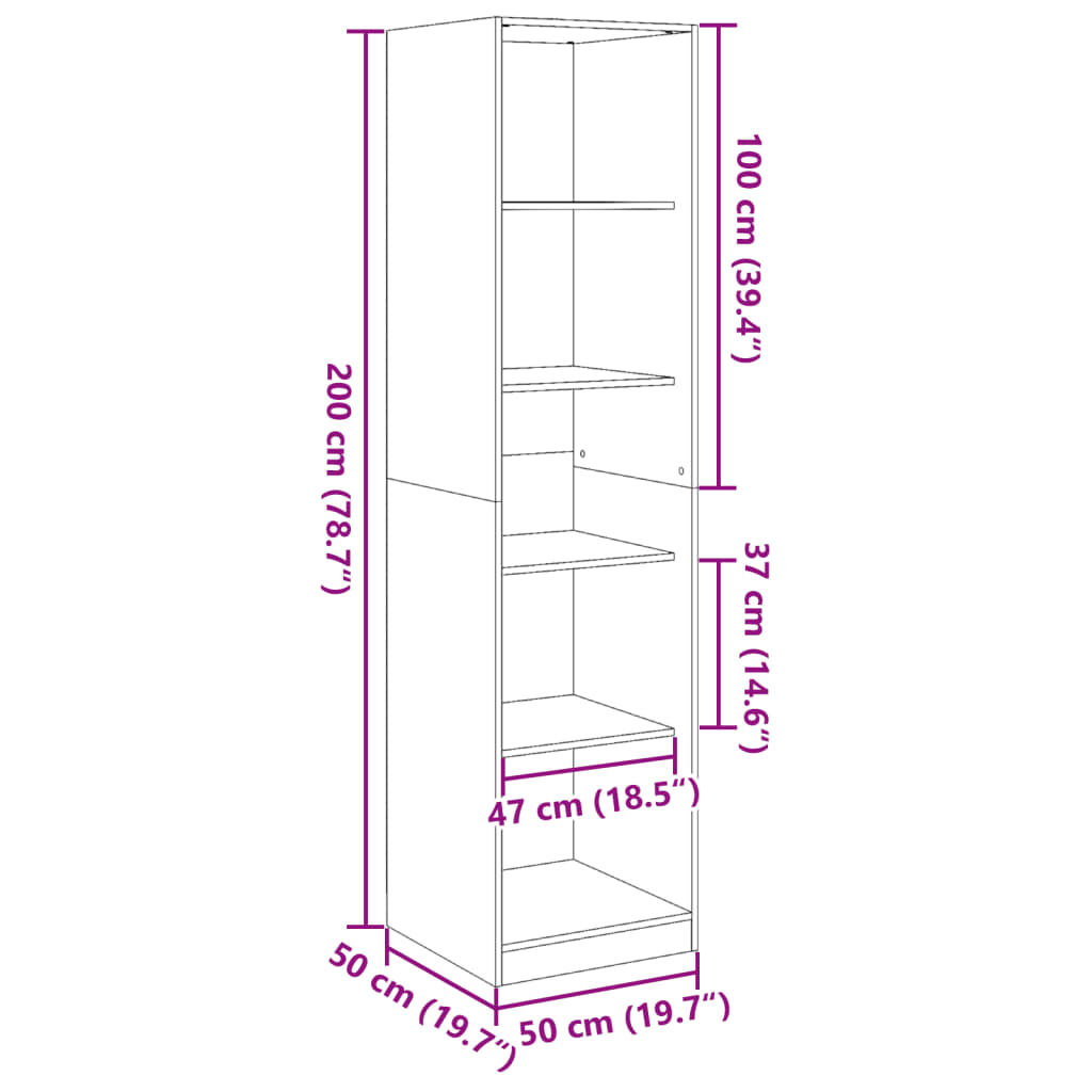 vidaXL Ντουλάπα Μαύρη 50x50x200 εκ. από Επεξεργασμένο Ξύλο