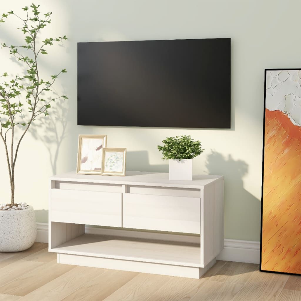 vidaXL Έπιπλο Τηλεόρασης Λευκό 74 x 34 x 40 εκ. από Μασίφ Ξύλο Πεύκου