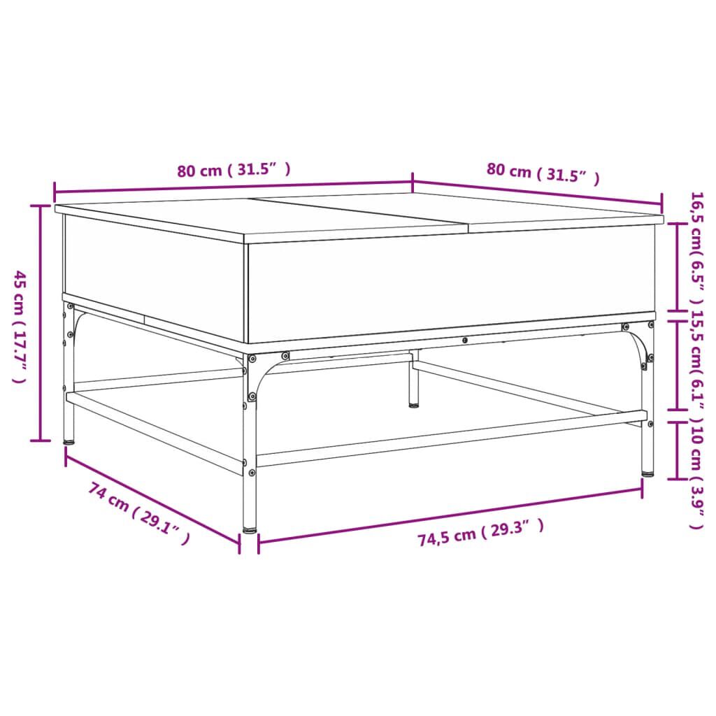 vidaXL Τραπεζάκι Σαλονιού Sonoma Δρυς 80x80x45εκ Επεξ. Ξύλο + Μέταλλο