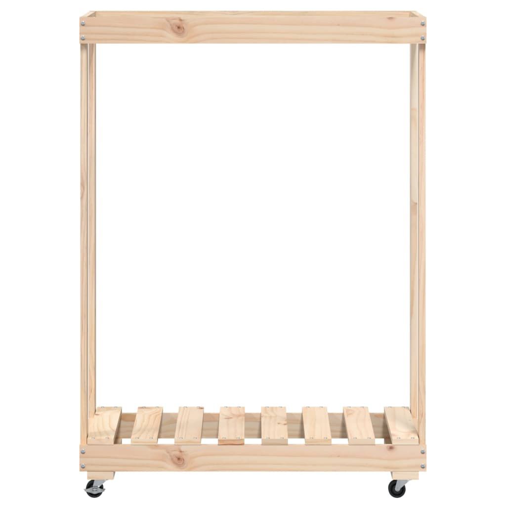 vidaXL Ξυλοθήκη με Τροχούς Μαύρη 76,5x40x108 εκ. Μασίφ Ξύλο Πεύκου