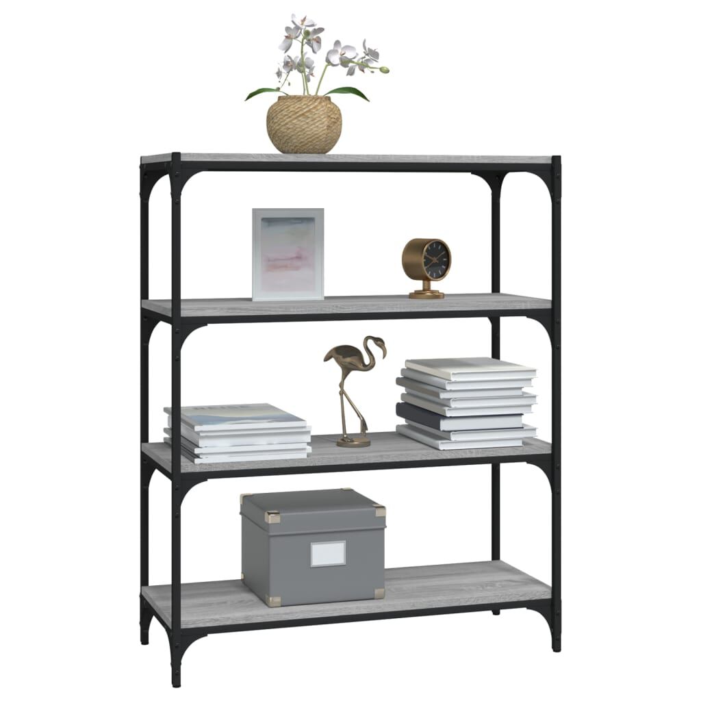 vidaXL Βιβλιοθήκη Γκρι Sonoma 80 x 33 x 100 εκ. Επεξ. Ξύλο & Ατσάλι