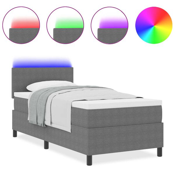 vidaXL Κρεβάτι με Βαθιά Βάση με Στρώμα & LED Ανοιχτό Γκρι 100x200 εκ. Ύφασμα Βελουτέ