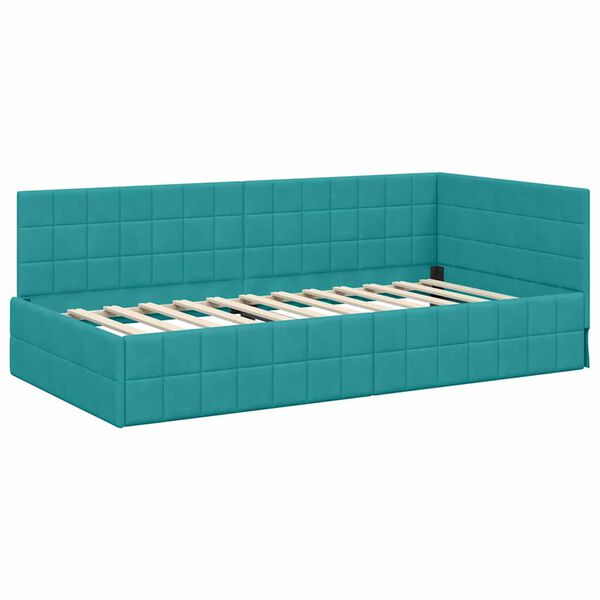 vidaXL Κρεβάτι Γωνίας με κεφαλάρι Τιρκουάζ 90 x 190 cm Βελούδο