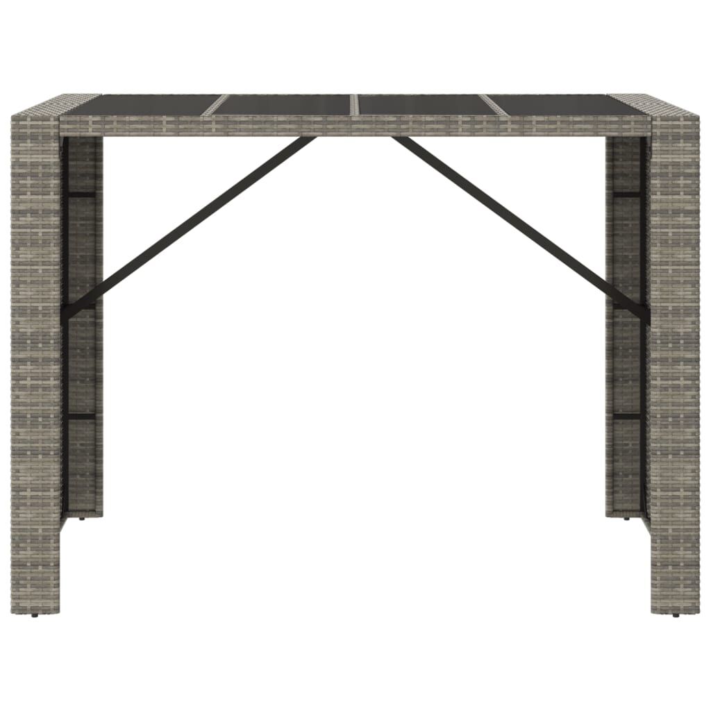 vidaXL Τραπέζι Μπαρ με Γυάλ. Επιφάνεια Γκρι 145x80x110 εκ. Συνθ. Ρατάν