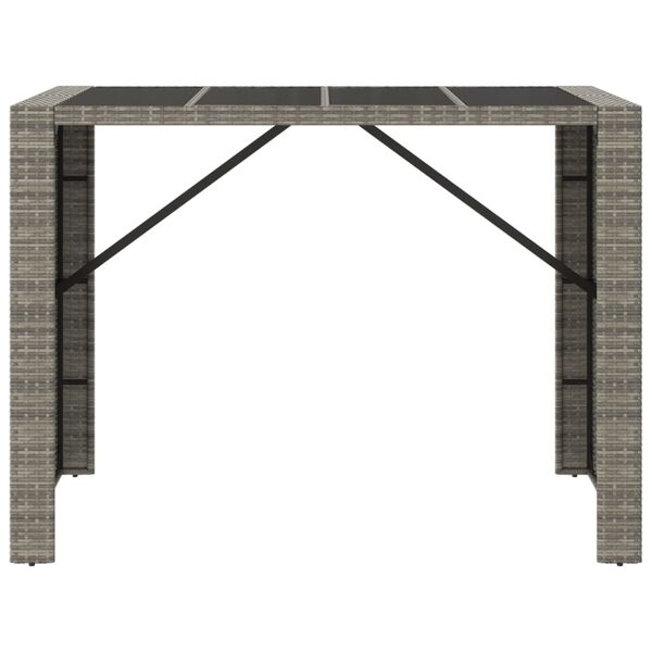 vidaXL Τραπέζι Μπαρ με Γυάλ. Επιφάνεια Γκρι 145x80x110 εκ. Συνθ. Ρατάν
