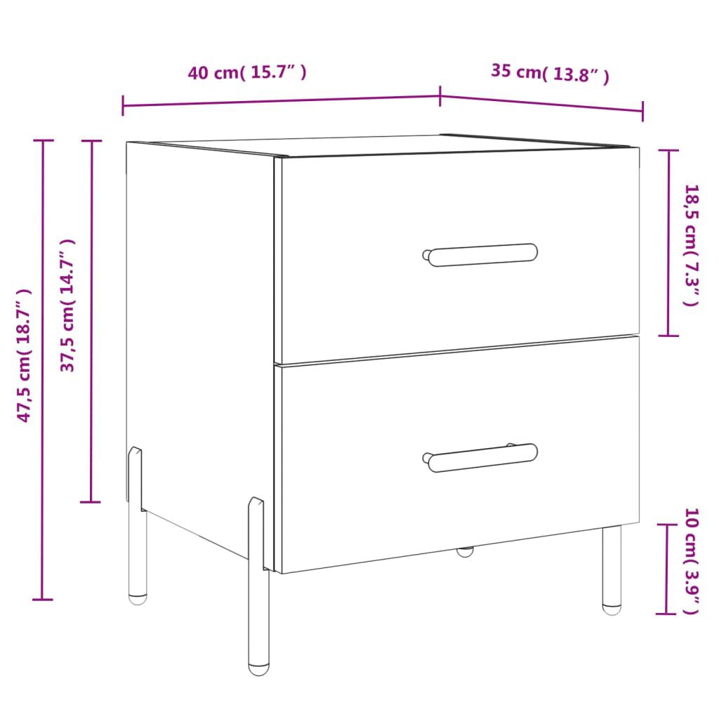 vidaXL Κομοδίνα 2 τεμ. Λευκά 40 x 35 x 47,5 εκ. από Επεξεργασμένο Ξύλο