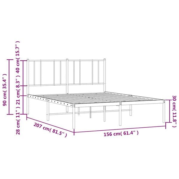 vidaXL Πλαίσιο Κρεβατιού με Κεφαλάρι Μαύρο 150 x 200 εκ. Μεταλλικό