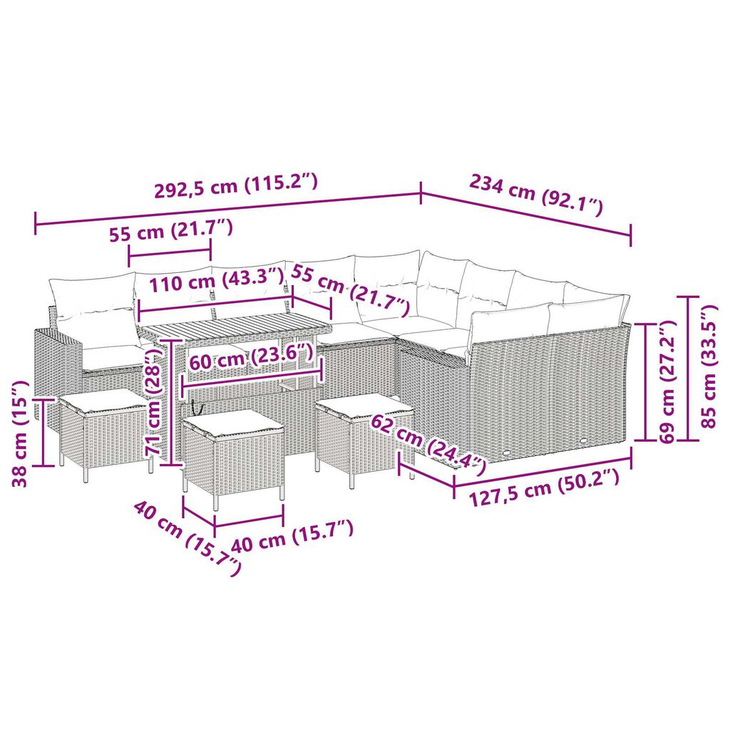 vidaXL Σετ Καναπέ Κήπου 13 pcs Μαύρο συνθετικό ρατάν
