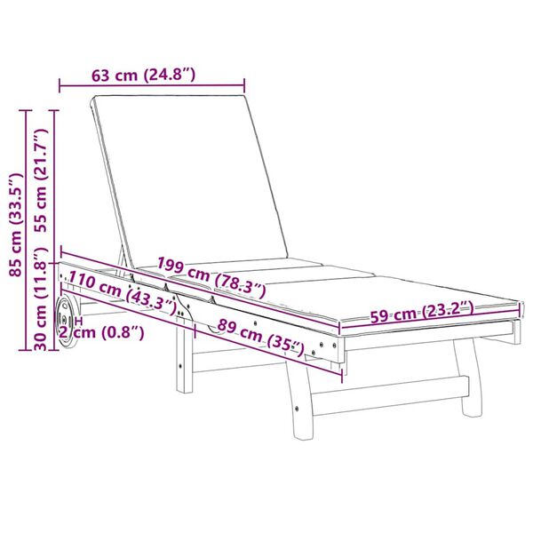 vidaXL Ξαπλώστρα με μαξιλάρι Καφέ 63 x 199 x 85 εκ. Μασίφ ξύλο ακακίας