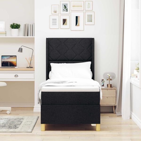 vidaXL Κρεβάτι Box Spring με Στρώμα & LED Μαύρο 80x200 εκ. Ύφασμα