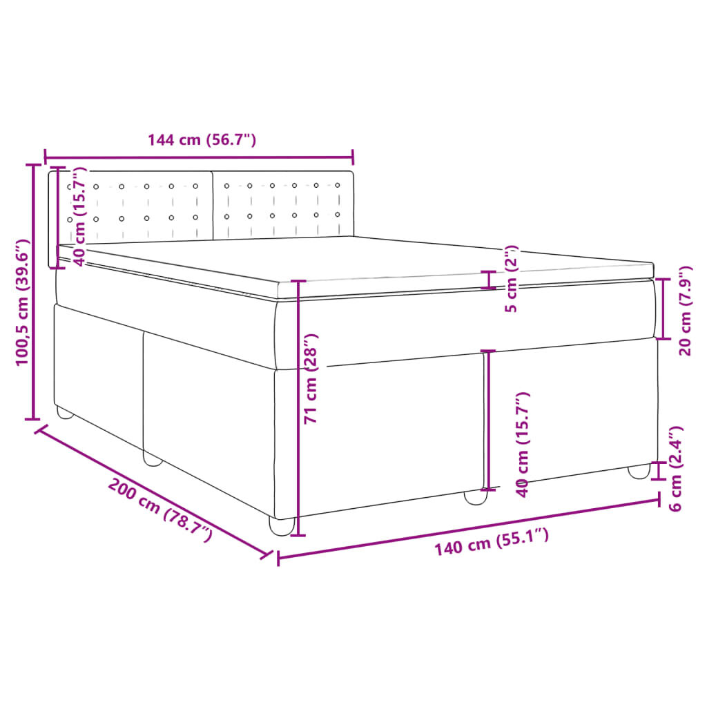 vidaXL Κρεβάτι Boxspring με Στρώμα Κρεμ 140x200 εκ. Υφασμάτινο
