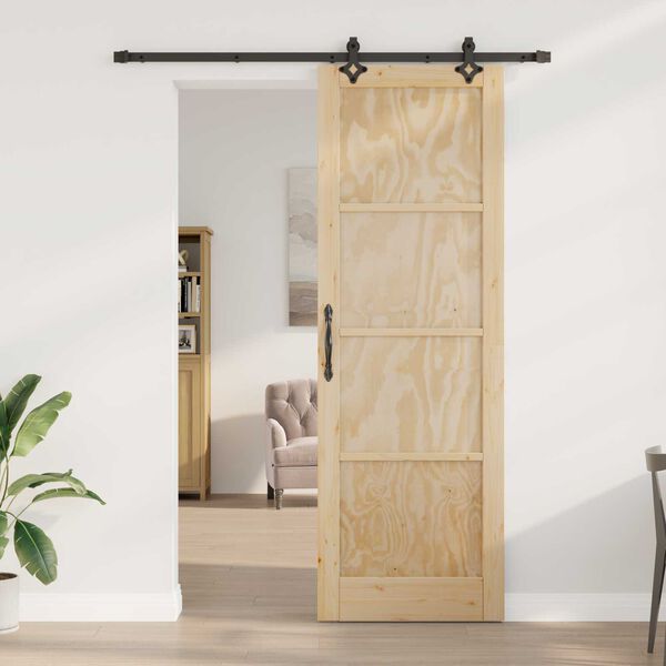 vidaXL Συρόμενη Πόρτα με Σετ Υλικών 78x232 εκ. Συμπαγές Ξύλο Πεύκου
