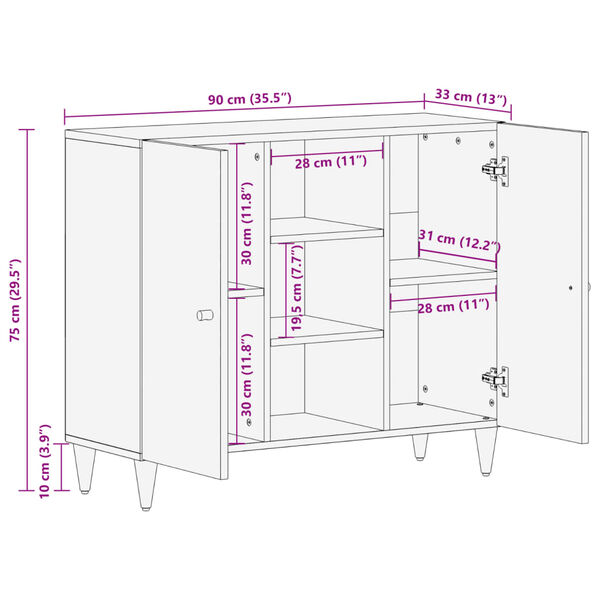vidaXL Βοηθητικό Ντουλάπι 90 x 33 x 75 εκ. από Μασίφ Ξύλο Μάνγκο