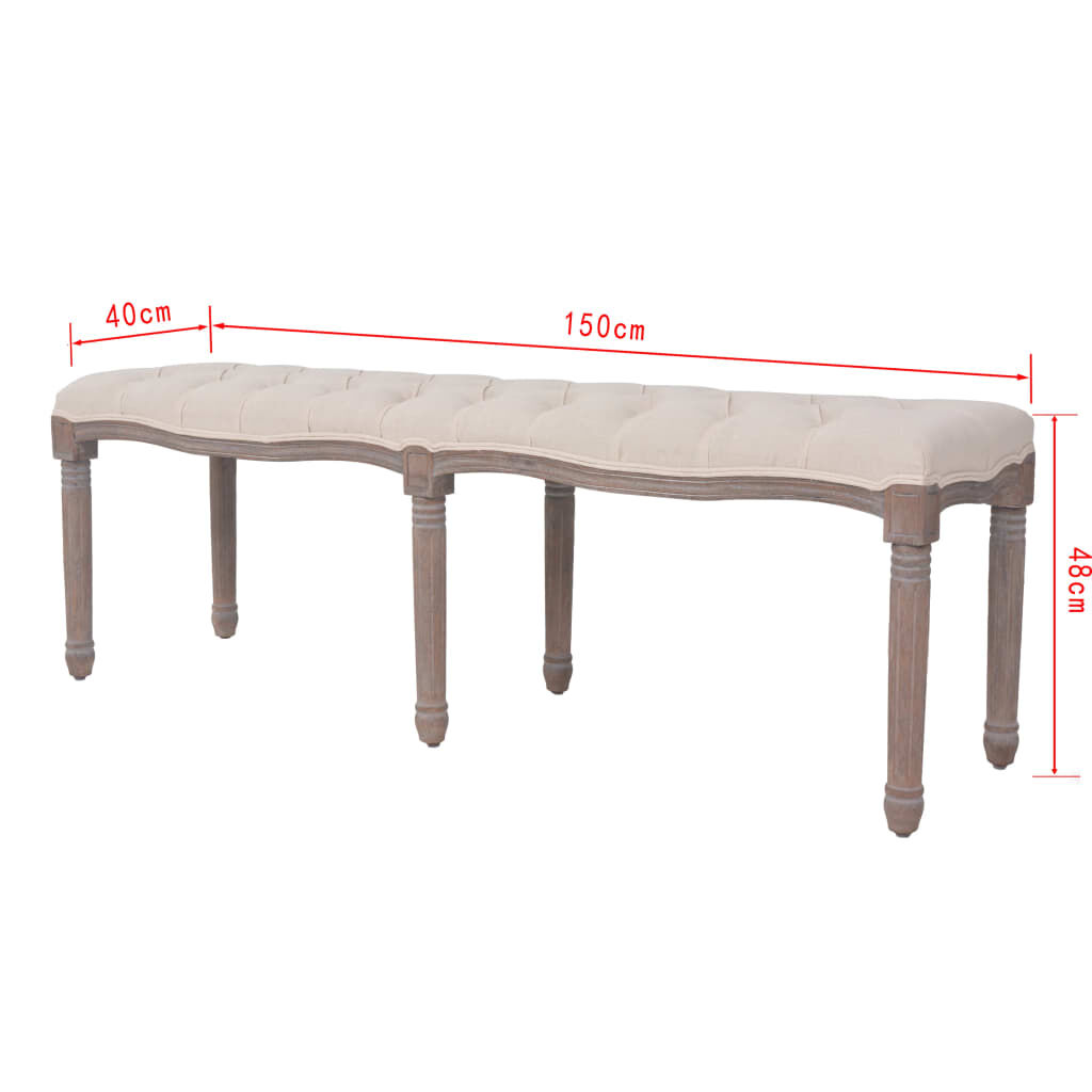 vidaXL Ταμπουρέ Λευκό Κρεμ 150 x 40 x 48 εκ. Λινό και Μασίφ Ξύλο