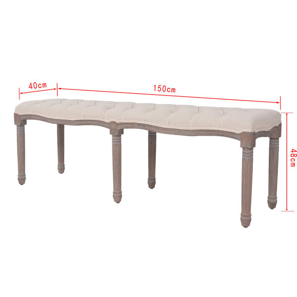 vidaXL Ταμπουρέ Λευκό Κρεμ 150 x 40 x 48 εκ. Λινό και Μασίφ Ξύλο