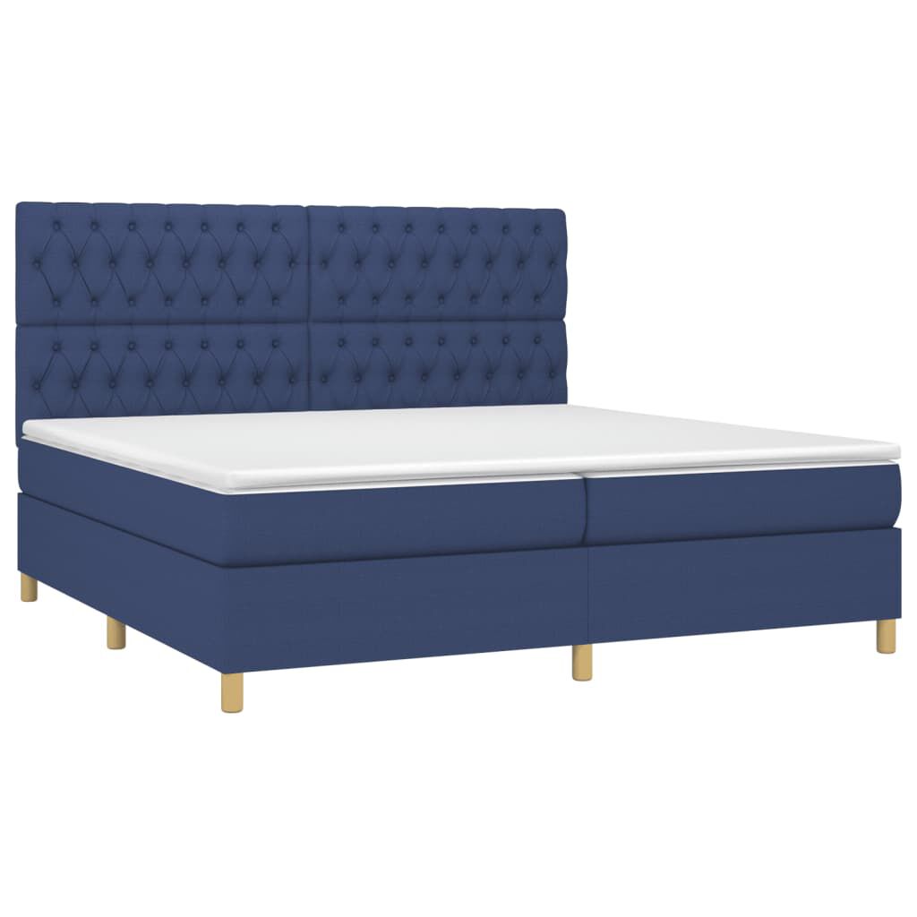 vidaXL Κρεβάτι Boxspring με Στρώμα Μπλε 200x200 εκ. Υφασμάτινο