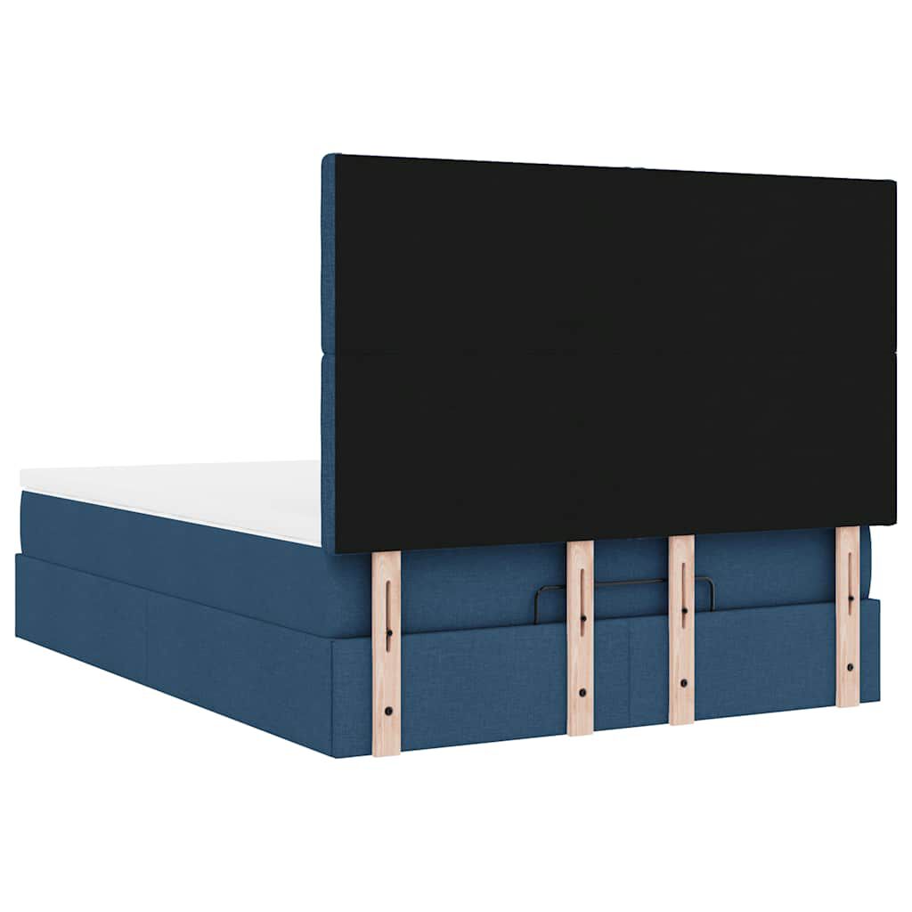 vidaXL Οθωμανικό κρεβάτι με στρώμα & LEDs Μπλε 140x190cm Ύφασμα