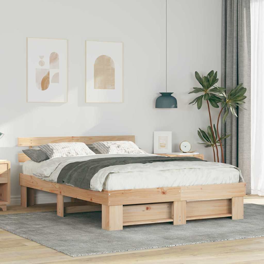 vidaXL Σκελετός Κρεβατιού Καφέ 150 x 200 cm Μασίφ ξύλο πεύκου