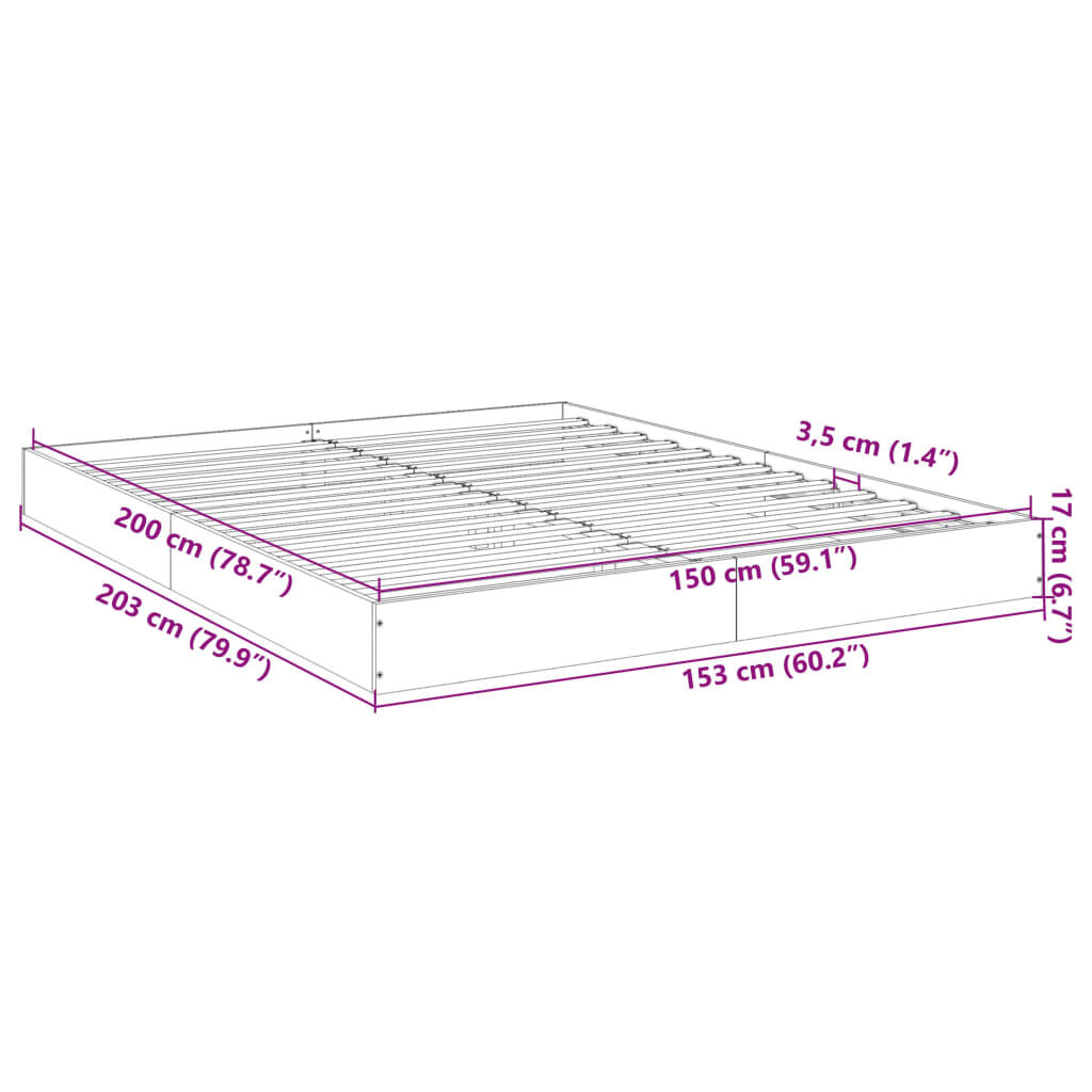 vidaXL Πλαίσιο Κρεβατιού Μαύρο 160x200 εκ. Επεξεργασμένο Ξύλο