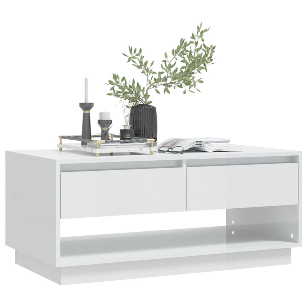 vidaXL Τραπεζάκι Σαλονιού Γυαλ. Λευκό 102,5x55x44 εκ. Επεξεργ. Ξύλο