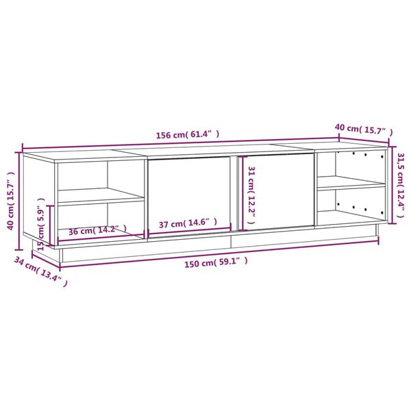 vidaXL Έπιπλο Τηλεόρασης Μαύρο 156x40x40 εκ. από Μασίφ Ξύλο Πεύκου