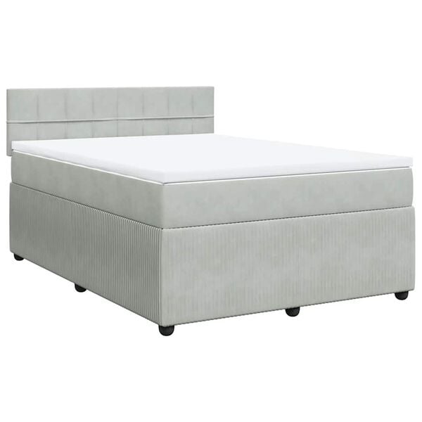 vidaXL Κρεβάτι Boxspring με Στρώμα Ανοιχτό Γκρι 140x190 εκ. Βελούδινο