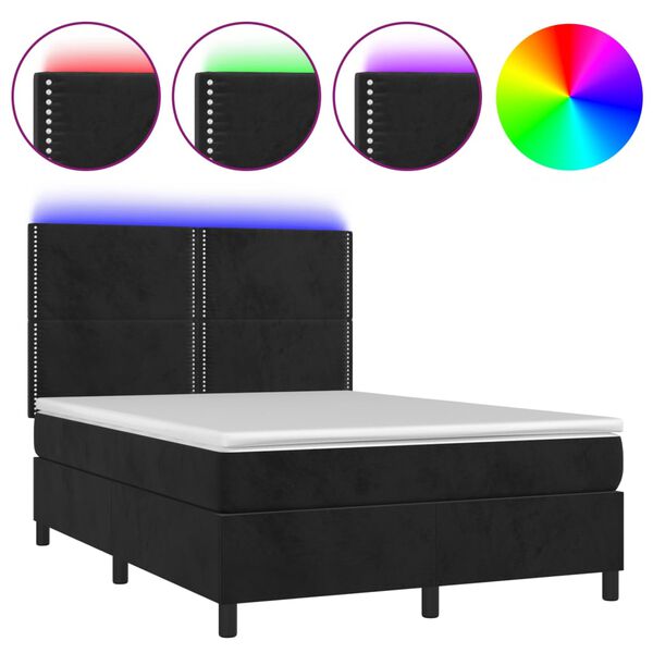 vidaXL &Kappa;&rho;&epsilon;&beta;ά&tau;&iota; Boxspring &mu;&epsilon; &Sigma;&tau;&rho;ώ&mu;&alpha; & LED &Mu;&alpha;ύ&rho;&omicron; 140x200 &epsilon;&kappa;. &Beta;&epsilon;&lambda;&omicron;ύ&delta;&iota;&nu;&omicron;
