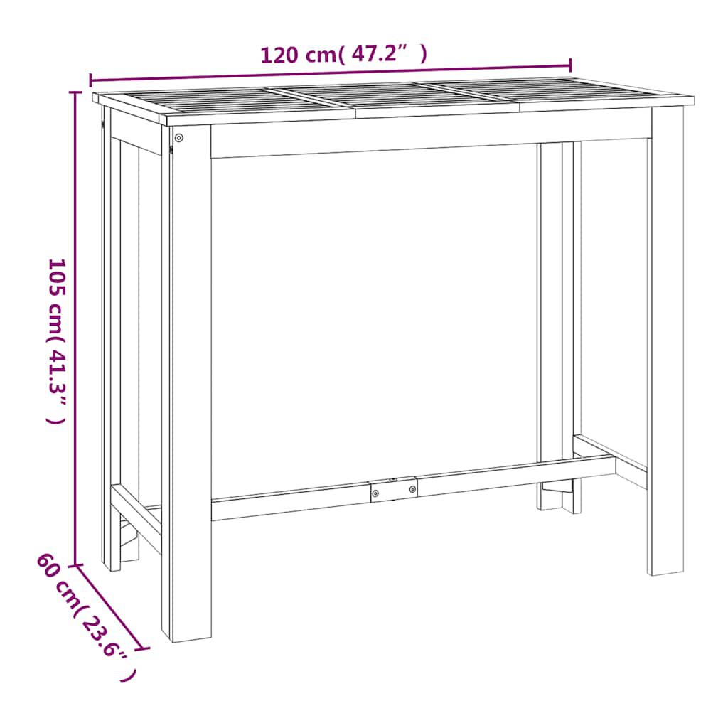 vidaXL Τραπέζι Μπαρ Κήπου 120 x 60 x 105 εκ. από Μασίφ Ξύλο Ακακίας