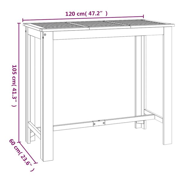 vidaXL Τραπέζι Μπαρ Κήπου 120 x 60 x 105 εκ. από Μασίφ Ξύλο Ακακίας