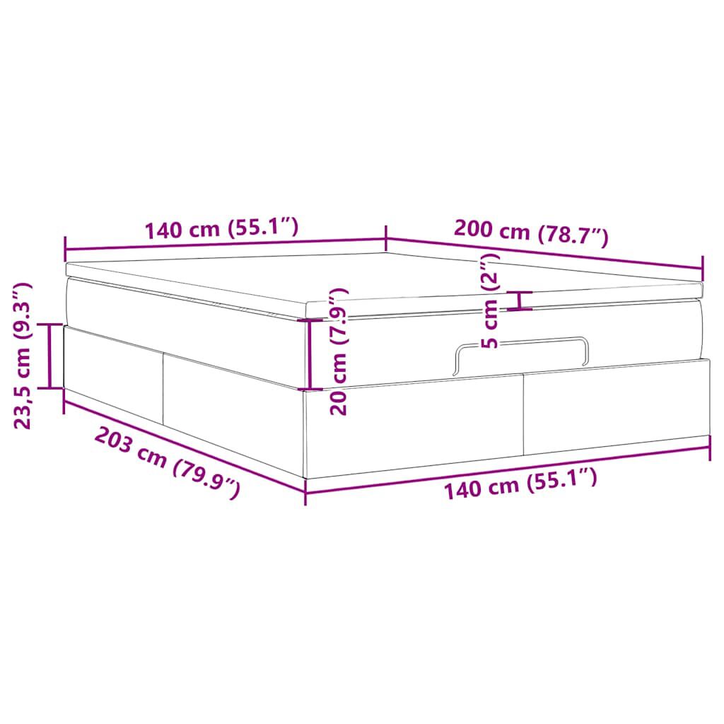 vidaXL Οθωμανικό κρεβάτι με στρώμα Σκούρο καφέ 140x200cm ύφασμα