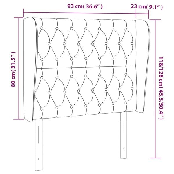 vidaXL Κεφαλάρι με Πτερύγια Σκούρο Γκρι 93 x 23 x 118/128εκ.Βελούδινο