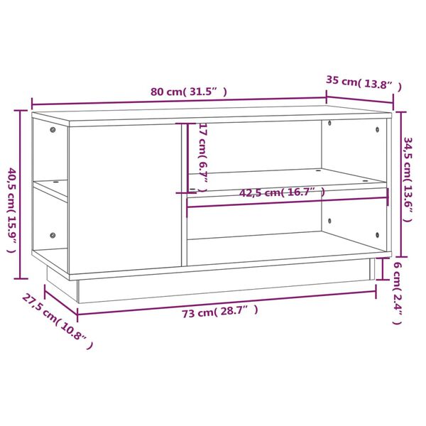 vidaXL Έπιπλο Τηλεόρασης Γκρι 80x35x40,5 εκ. από Μασίφ Ξύλο Πεύκου