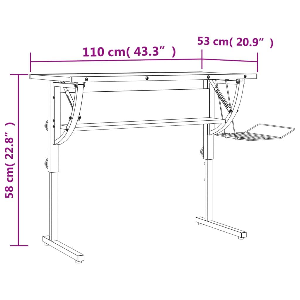 vidaXL Γραφείο Χειροτ. Μαύρο/Γκρι 110x53x(58-87) εκ. Επ. Ξύλο&Ατσάλι