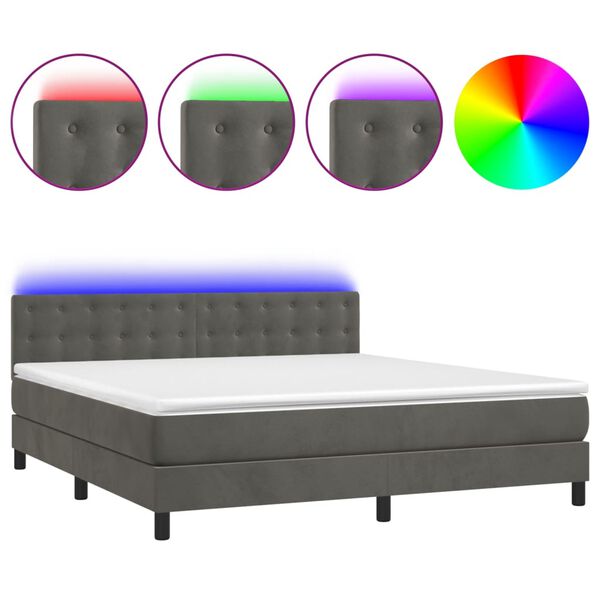 vidaXL &Kappa;&rho;&epsilon;&beta;ά&tau;&iota; Boxspring &mu;&epsilon; &Sigma;&tau;&rho;ώ&mu;&alpha; & LED &Sigma;&kappa;. &Gamma;&kappa;&rho;&iota; 160x200&epsilon;&kappa;. &Beta;&epsilon;&lambda;&omicron;ύ&delta;&iota;&nu;&omicron;