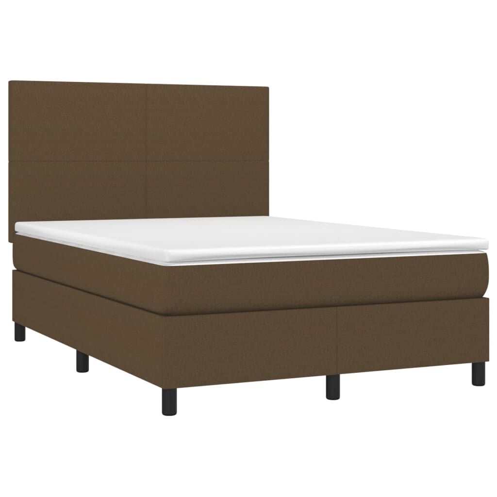 vidaXL Κρεβάτι Boxspring με Στρώμα & LED Σκ.Καφέ 140x190εκ. Υφασμάτινο