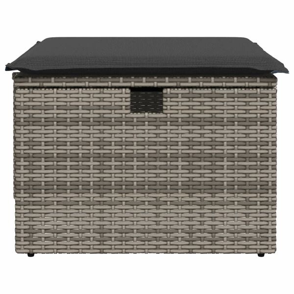 vidaXL Υποπόδιο Κήπου Γκρι 55x55x37 εκ. Συνθετικό Ρατάν με Μαξιλάρι