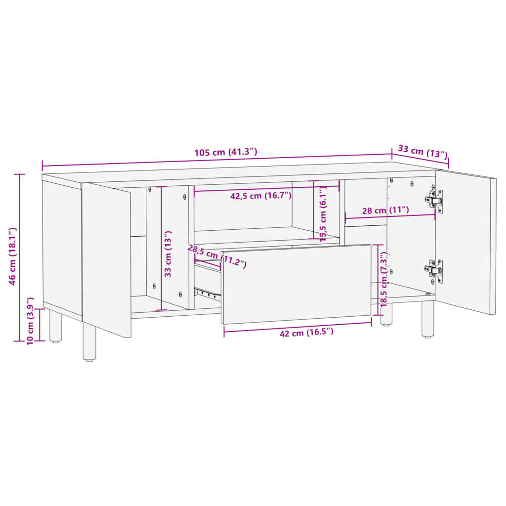 vidaXL Έπιπλο Τηλεόρασης Μαύρο 105x33x46 εκ. από Επεξεργασμένο Ξύλο