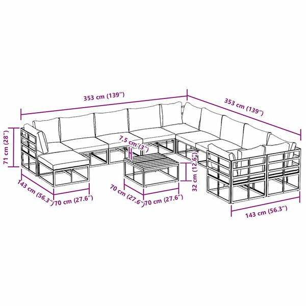 vidaXL Σετ Καναπέ Κήπου 12 pcs Μαύρο Μέταλλο