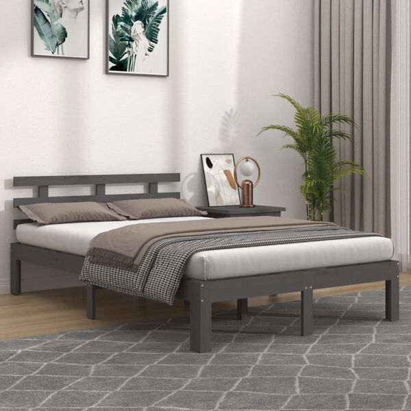 vidaXL Πλαίσιο Κρεβατιού Γκρι 150 x 200 εκ. Μασίφ Ξύλο King Size