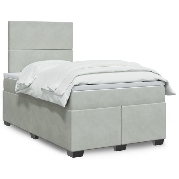 vidaXL Κρεβάτι Boxspring με Στρώμα Ανοιχτό Γκρι 120x190 εκ. Βελούδινο
